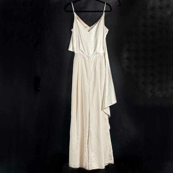 Obando Collective‎ Cape Satin Jumpsuit Cream Sleeveless Wide Leg V-Neck Sz 4 - Picture 7 of 16